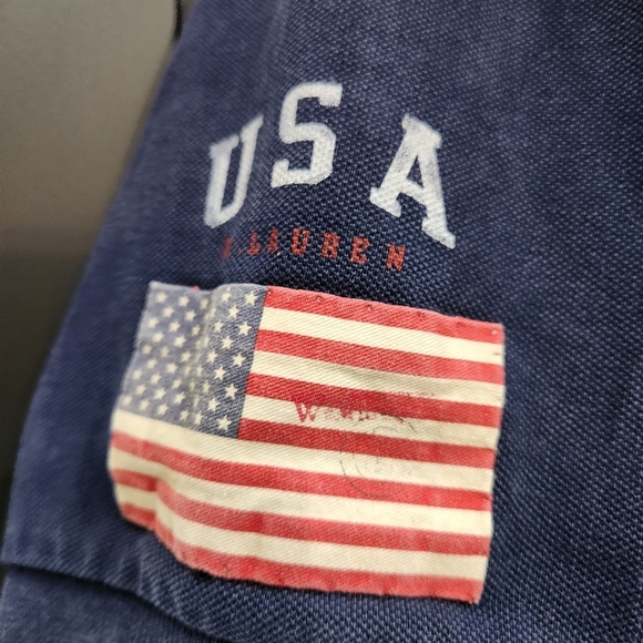 Vintage Polo Ralph Lauren Polo Shirt Big Pony W/USA Flag Hit Mens XL Blue - Picture 4 of 5